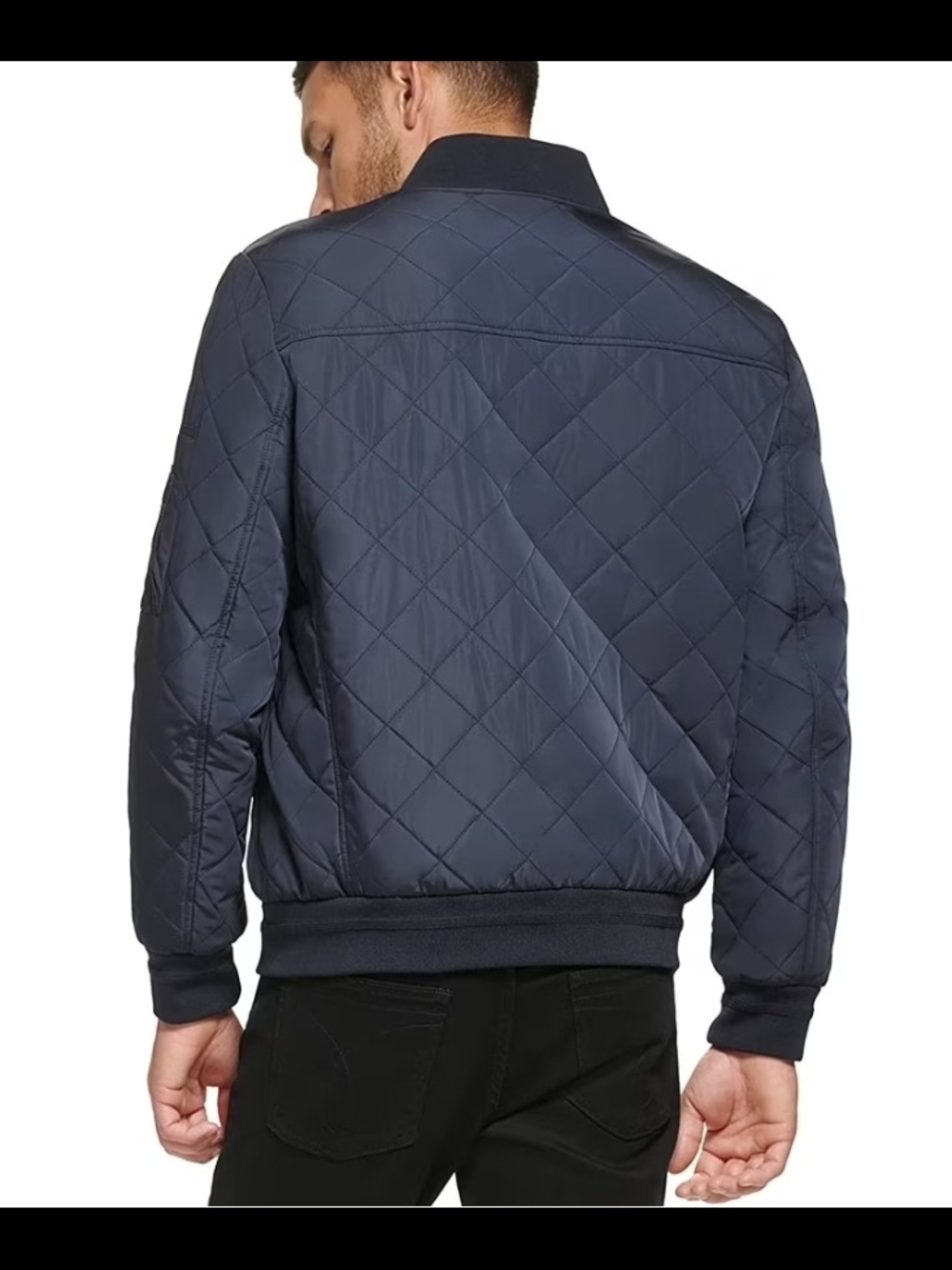 Calvin Klein Navy Quilted Bomber Jacket M, Mens Zip Baseball Coat Outerwear L - Picture 2 of 11